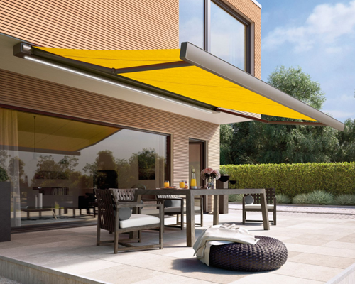 Luxury retractable fabric awnings for larger properties and contemporary designer homes