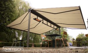 Butterfly awnings for outdoor cafe