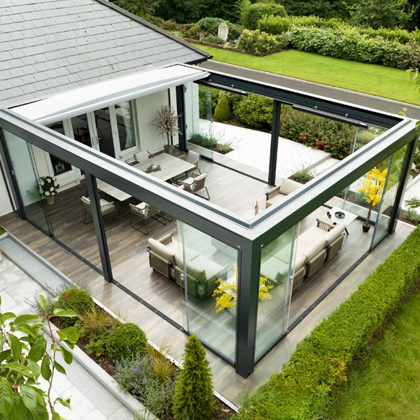 glassroom with retractable roof 