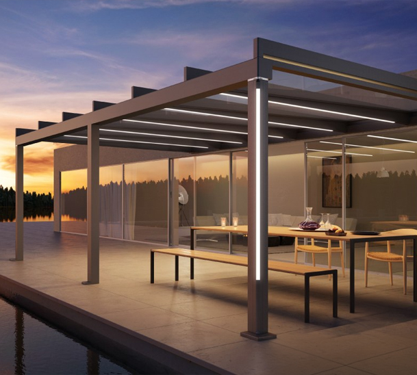 flat roof glass veranda with led lighting 