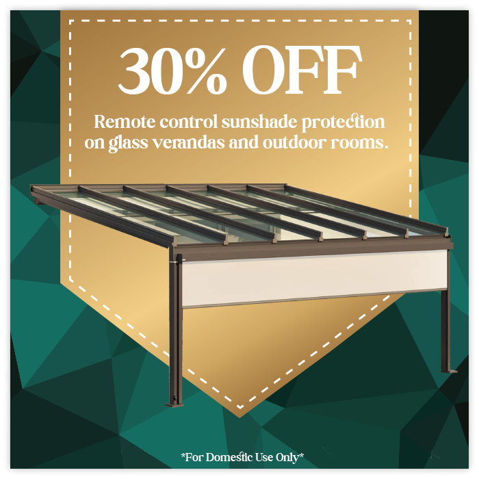 30% Off remote control sunshade on glass verandas and glass rooms