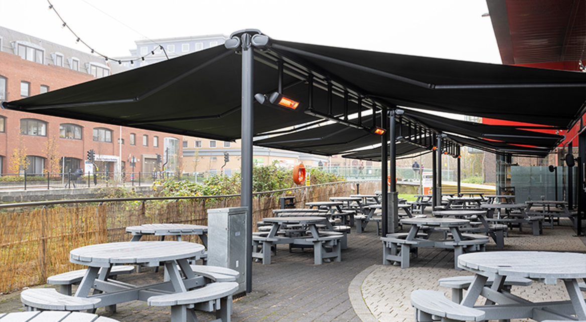 butterfly awnings for outdoor seating weather protection