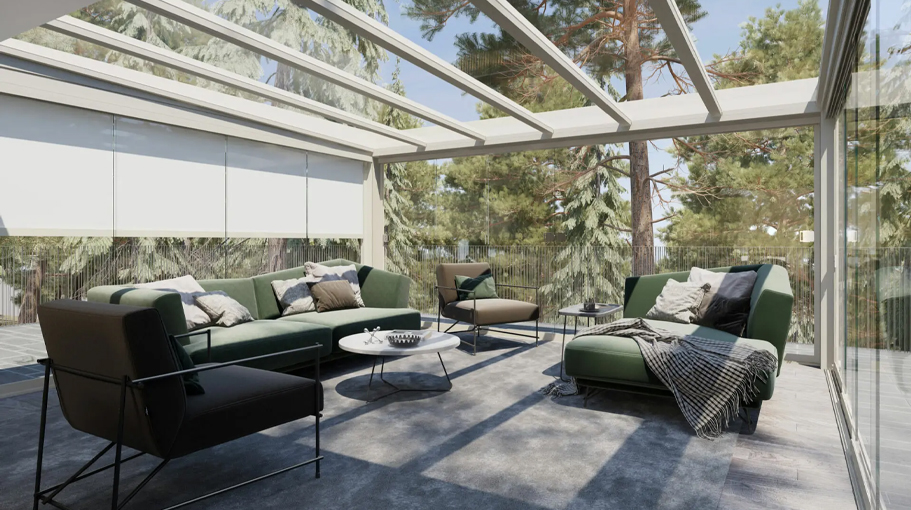 glassroom sunlight ke pergola with glass sides